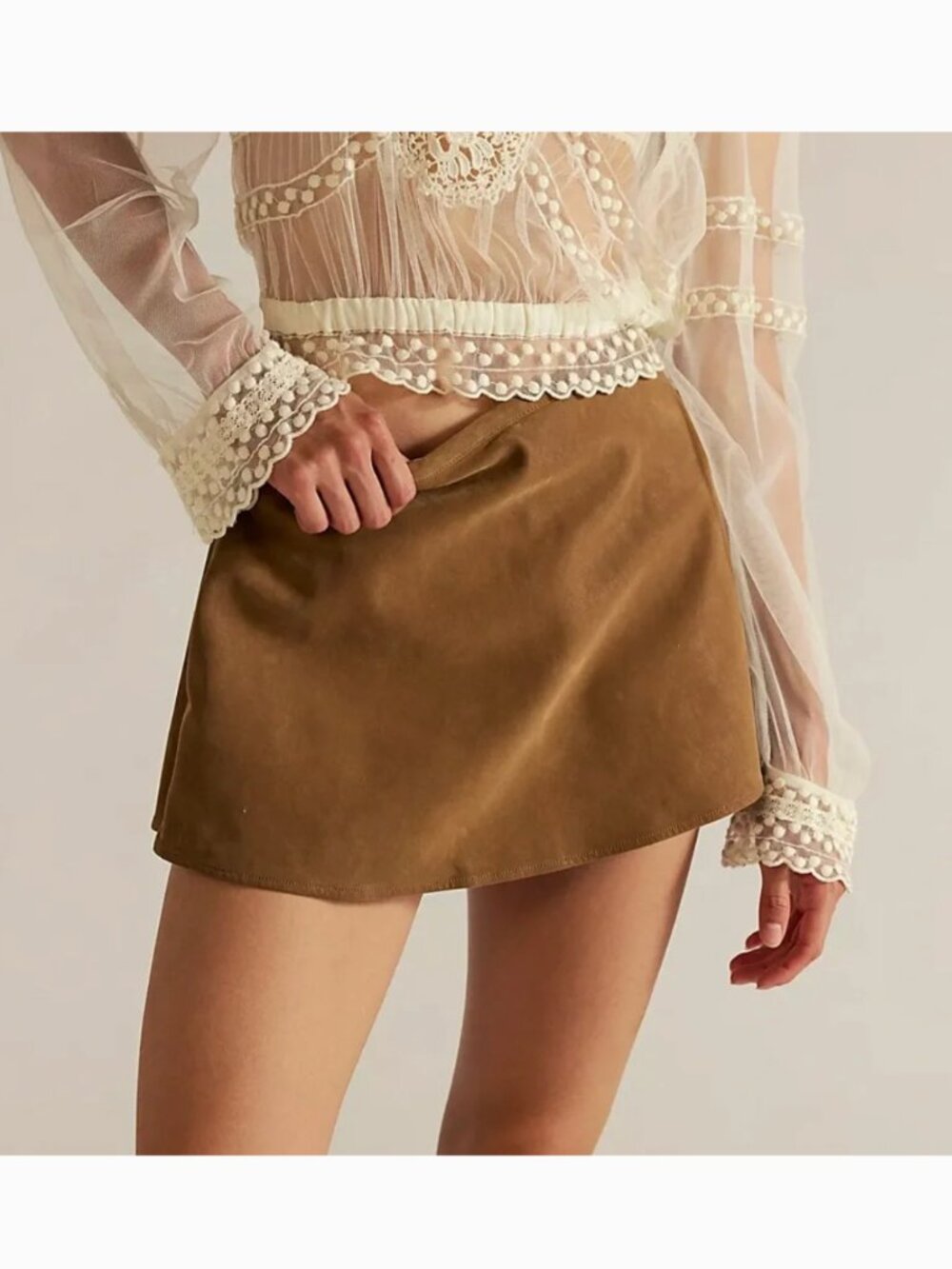 NWOT FREE PEOPLE X We The Free Paradise Found Suede Skort  pocket M